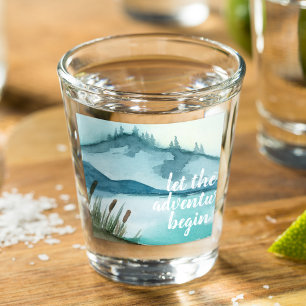 Moderne Aquarellnatur Das Abenteuer beginnt Schnapsglas