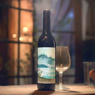 Moderne Aquarellnatur Das Abenteuer beginnt Weinetikett