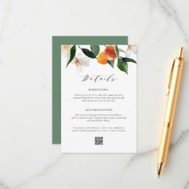 moderne Aquarellorangen Hochzeitsdetails Begleitkarte