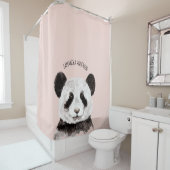Moderne Aquarellpanda mit Namen und Pastellrosa Duschvorhang (Beispiel)