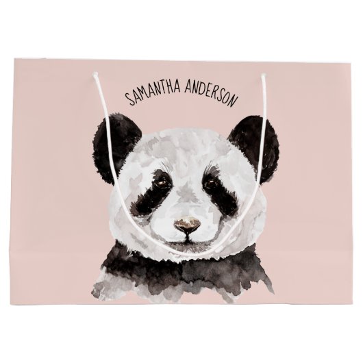 Moderne Aquarellpanda mit Namen und Pastellrosa Große Geschenktüte (Rückseite)