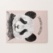 Moderne Aquarellpanda mit Namen und Pastellrosa Puzzle (Horizontal)