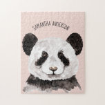 Moderne Aquarellpanda mit Namen und Pastellrosa Puzzle<br><div class="desc">Moderne Aquarellpanda mit Namen und Pastellrosa</div>