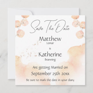 Moderne Aquarellpfirsichfarben Save the Date Hochz