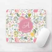 Moderne Aquarellpinke Blume mit Monogramm Name Mousepad (Mit Mouse)