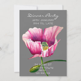 Moderne Aquarellpinke, rosa Mohnmalerei Einladung