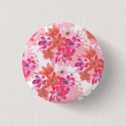 Moderne Aquarellpinken-Blume Button (Vorderseite)