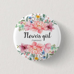 Moderne Aquarellpinken-Blume Button