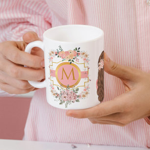 Moderne Aquarellpinken Blume M Monogram für sie Kaffeetasse
