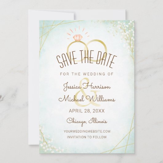 Moderne Aquarellrisse Twigs Bloom Aquamarin Geomet Save The Date (Vorderseite)