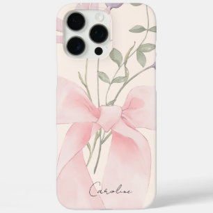 Moderne Aquarellschrift floral Stilvolles Pink Bow iPhone 16 Pro Max Hülle