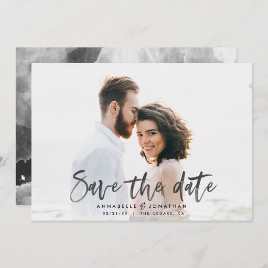Moderne Aquarellschrift Schrift Hochzeit einfach Save The Date (Vorne/Hinten)