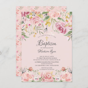 Moderne Aquarelltaufe Rosa Blütenblume Taufe Einladung