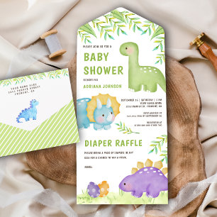 Moderne Aquarelltechnik Süßer Kleiner Dinosaurier All In One Einladung