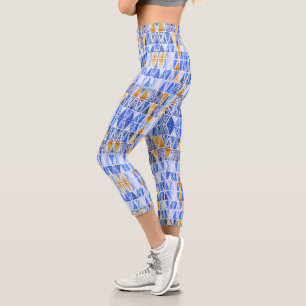 Moderne Aquarelltribale-Dreiecke in blauem Gold Capri Leggings