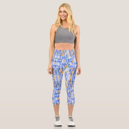 Moderne Aquarelltribale-Dreiecke in blauem Gold Capri Leggings