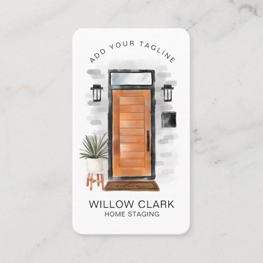 Moderne Aquarelltür aus Holz mit Vordertür im Mitt Visitenkarte (Vorderseite)