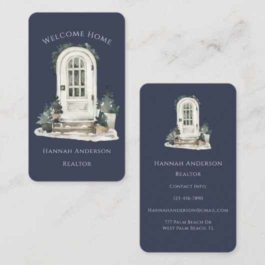 Moderne Aquarelltür Real Anwesen Realtor Visitenkarte (Vorne/Hinten)
