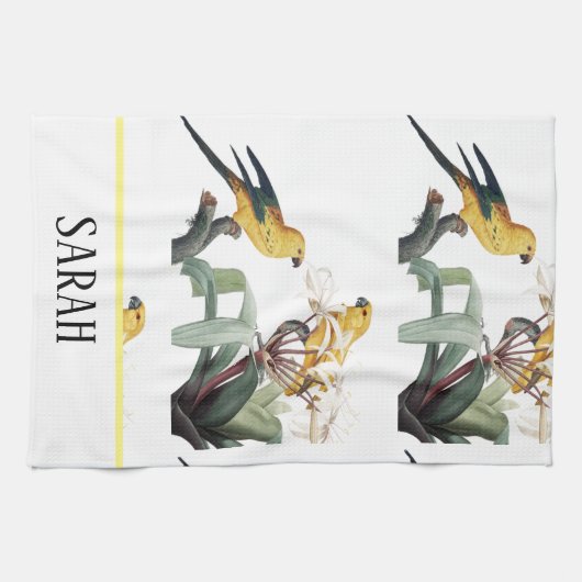 Moderne Aquarellvögel Mit Monogramm Geschirrtuch (Horizontal)