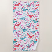 Moderne Aquarellvögel und Blume Strandtuch (Vorderseite)