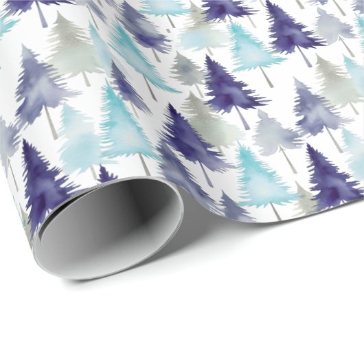 Moderne Aquarellweiden Weihnachtsbäume Gemustert b Geschenkpapier (Rolleneckpunkt)