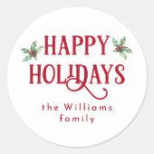 Moderne Aquarellwochen Holly & Red Happy Holidays Runder Aufkleber (Vorderseite)