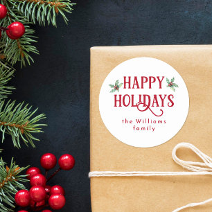 Moderne Aquarellwochen Holly & Red Happy Holidays Runder Aufkleber