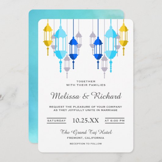 Moderne arabische Hanging Lanterns Hochzeitseinlad Einladung (Vorne/Hinten)