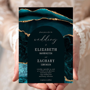 Moderne Arch Aquamarin Gold Agate Hochzeit Einladung
