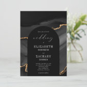 Moderne Arch Black Gold Agate Hochzeit Einladung (Stehend Vorderseite)