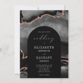 Moderne Arch Black Rose Gold Agate Hochzeit Einladung (Vorderseite)