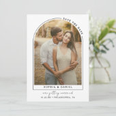 Moderne Arch Boho Arch mit Foto Save The Date (Stehend Vorderseite)