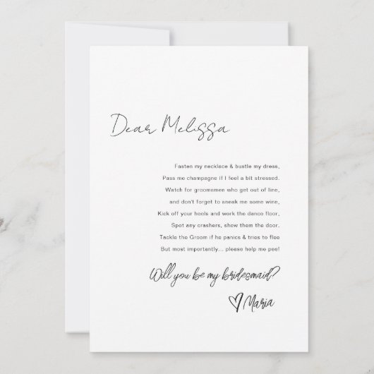 Moderne Arch Bridesmaid Foto Vorschlag Card Einladung (Rückseite)