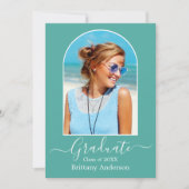Moderne Arch Calligraphy Aquamarin Graduation Part Einladung (Vorderseite)