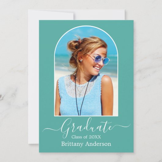 Moderne Arch Calligraphy Aquamarin Graduation Part Einladung (Vorderseite)