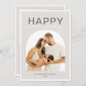 Moderne Arch Cream Gray Foto Happy Holiday Card Einladung (Vorne/Hinten)