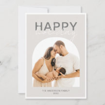 Moderne Arch Cream Gray Foto Happy Holiday Card