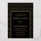 Moderne Arch Deko Black and Gold Wedding Folieneinladung (Vorderseite)