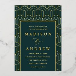 Moderne Arch Deko Emerald und Gold Wedding Folieneinladung