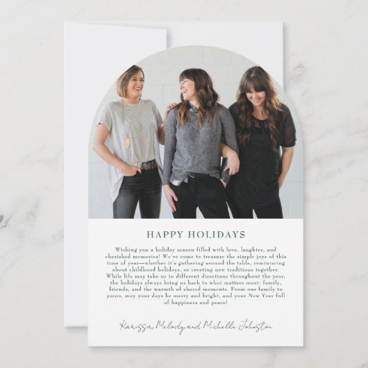 Moderne Arch Elegante Green Bow Foto Einladung (Rückseite)