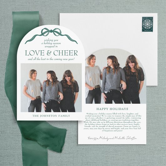 Moderne Arch Elegante Green Bow Foto Einladung