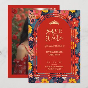 Moderne Arch Farbige Blumen Quinceañera TMF26 Save The Date