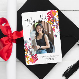 Moderne Arch Floral Foto Graduation Party White Dankeskarte