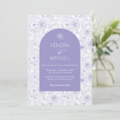 Moderne Arch Floral Toile Lilac Lila Hochzeit Einladung (Stehend Vorderseite)