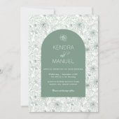 Moderne Arch Floral Toile Sage Grüne Hochzeit Einladung (Vorderseite)