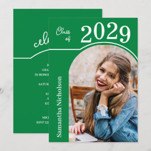 Moderne Arch-Foto-Abschlussfeier in Grün Einladung