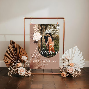 Moderne Arch Foto Boho Aquarell Blumen Hochzeit Acrylschild