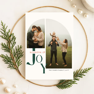 Moderne Arch-Foto-Familie-Grün-Script-Weihnachten Feiertagskarte