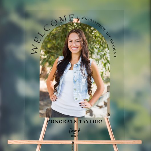 Moderne Arch Foto Graduation Party Willkommen Acrylschild (Neutral)