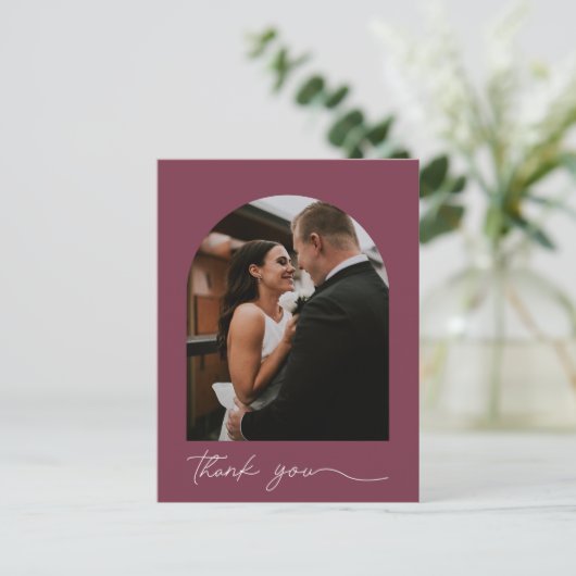 Moderne Arch Foto Hochzeit Vielen Dank Postkarte (Stehend Vorderseite)
